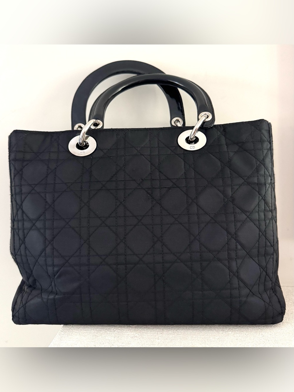 CHRISTIAN DIOR Vintage Large Black Quilted Nylon Lady Dior Tote Bag - Picture 6 of 12